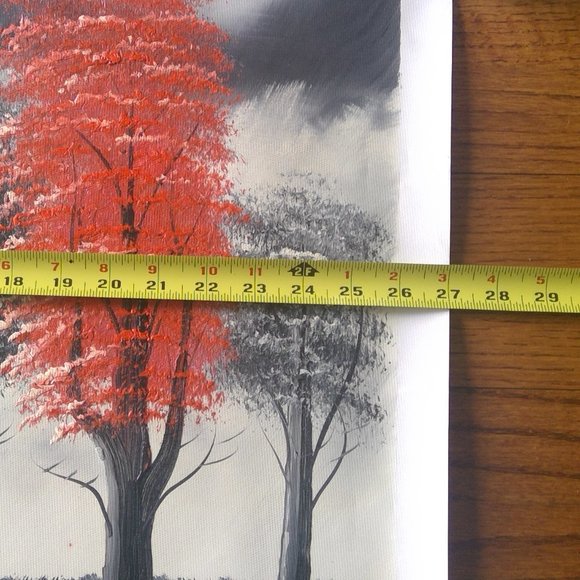 Oil Acrylic "Landscape of Trees" on Canvas Painting Shades of Gray and Red - Picture 10 of 15